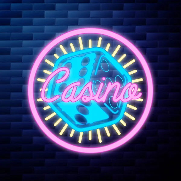 Vintage emblema del casino brillante neón — Vector de stock