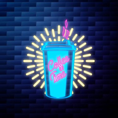 Vintage kahve amblemi parlak neon tabela