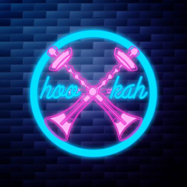 Vintage nargile amblemi parlak neon