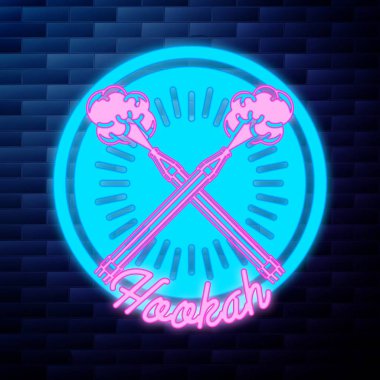 Vintage nargile amblemi parlak neon