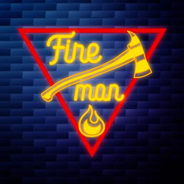 Vintage bombeiro emblema brilhante néon — Vetor de Stock