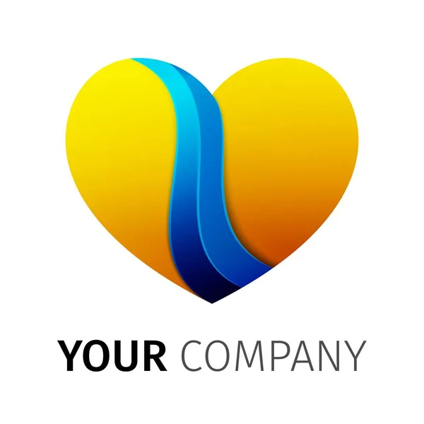 Κίτρινο και μπλε καρδιά λογότυπο σχεδιασμό κορδέλας — Διανυσματικό Αρχείο