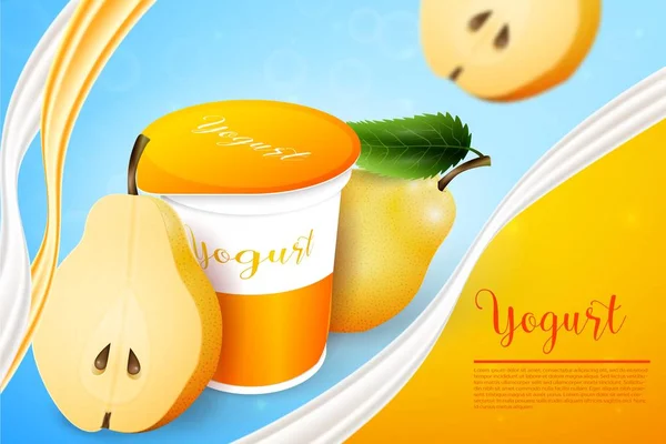 Груши йогурт объявления шаблон фона — стоковый вектор