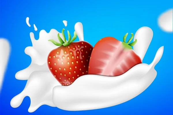 Eper- és joghurt tej fröccsenése — Stock Vector