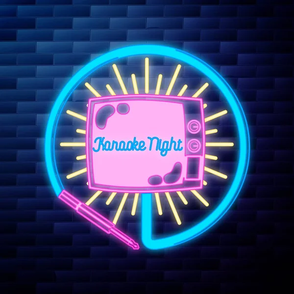 Vintage karaoke emblem glødende neon – Stock-vektor