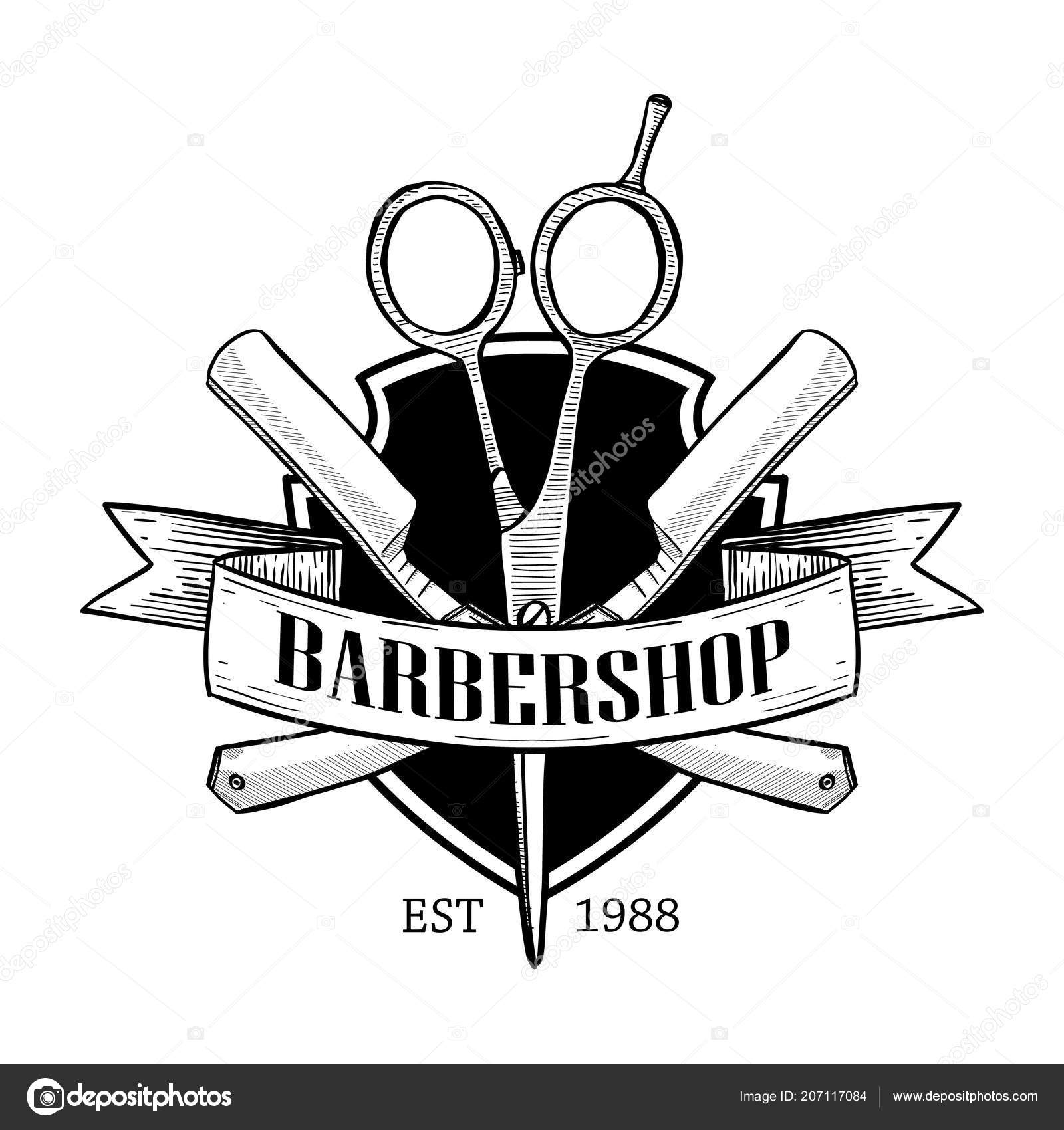 Barbershop logo with big scissors Stock Vector by ©Netkoff 207117084, image size:1600x1700