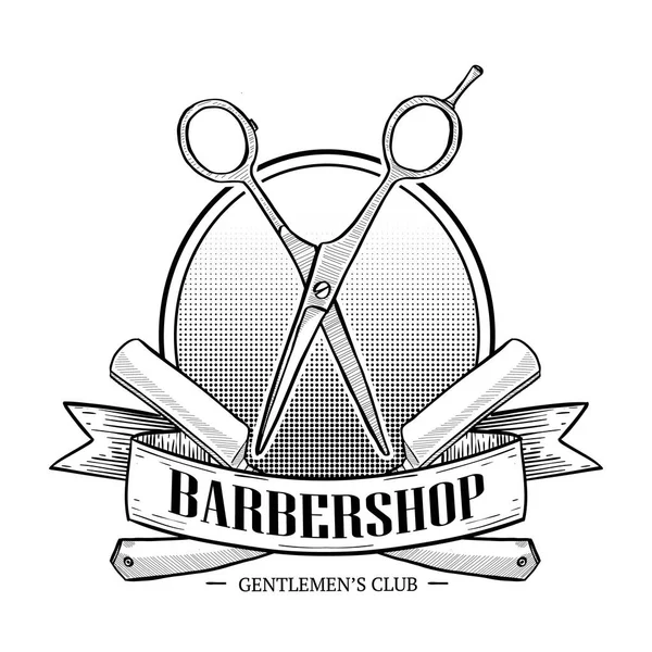 Logotipo de barbearia com grande tesoura — Vetor de Stock