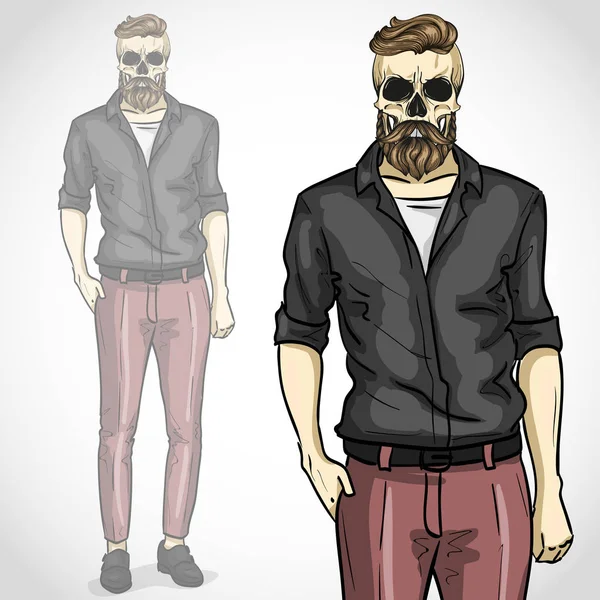 頭蓋骨とひげ、髭を持つベクトル男 — ストックベクタ