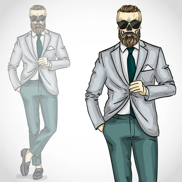 Homem vetor com crânio e barba, bigodes — Vetor de Stock