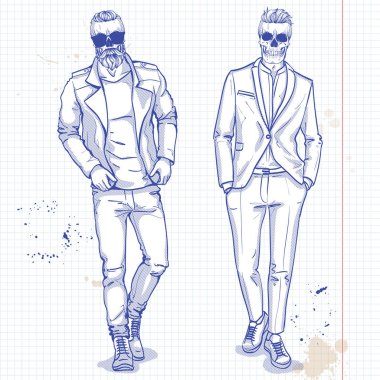 Kafatası ile iki adam kümesi vektör, sakal