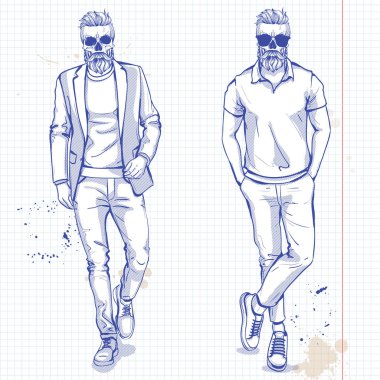 Kafatası ile iki adam kümesi vektör, sakal