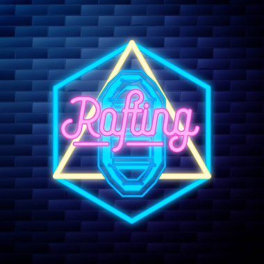 Vintage amblemi parlak neon tabela rafting
