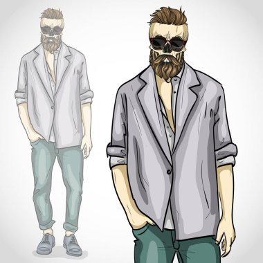 Kafatası ve sakal ve bıyıkları olan vektör adam