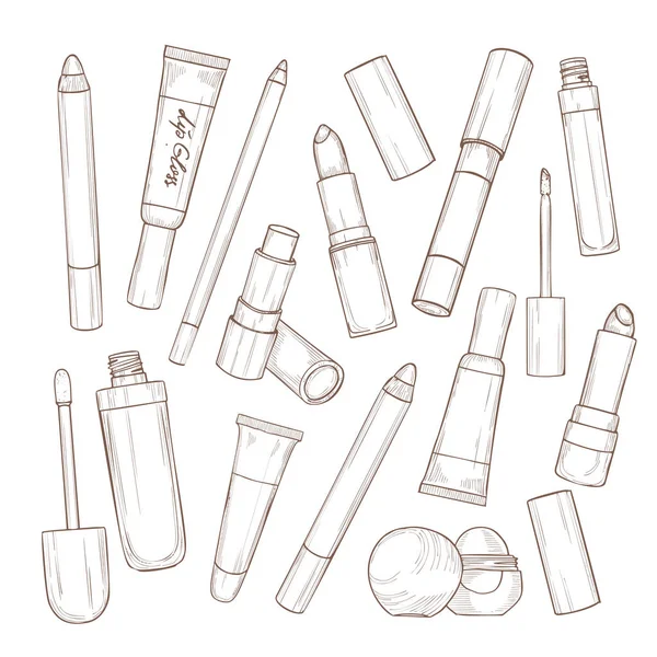 Conjunto de lápices labiales y brillo labial — Vector de stock