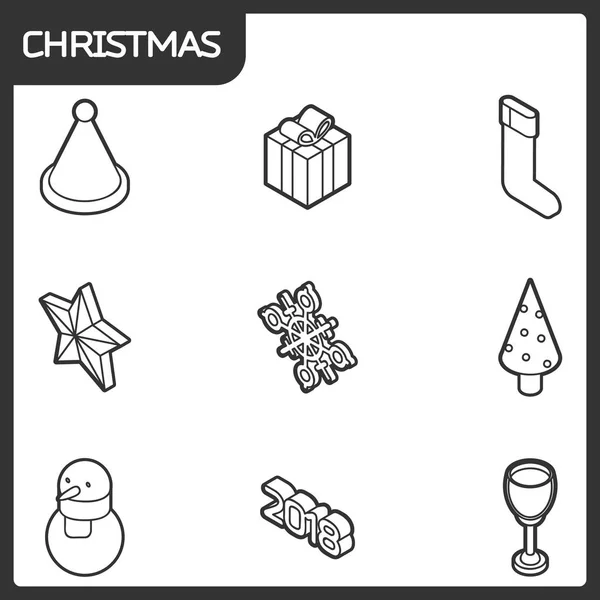 Iconos isométricos de contorno de Navidad — Archivo Imágenes Vectoriales