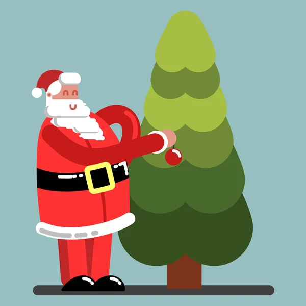 Santa adorna un árbol de Año Nuevo — Vector de stock