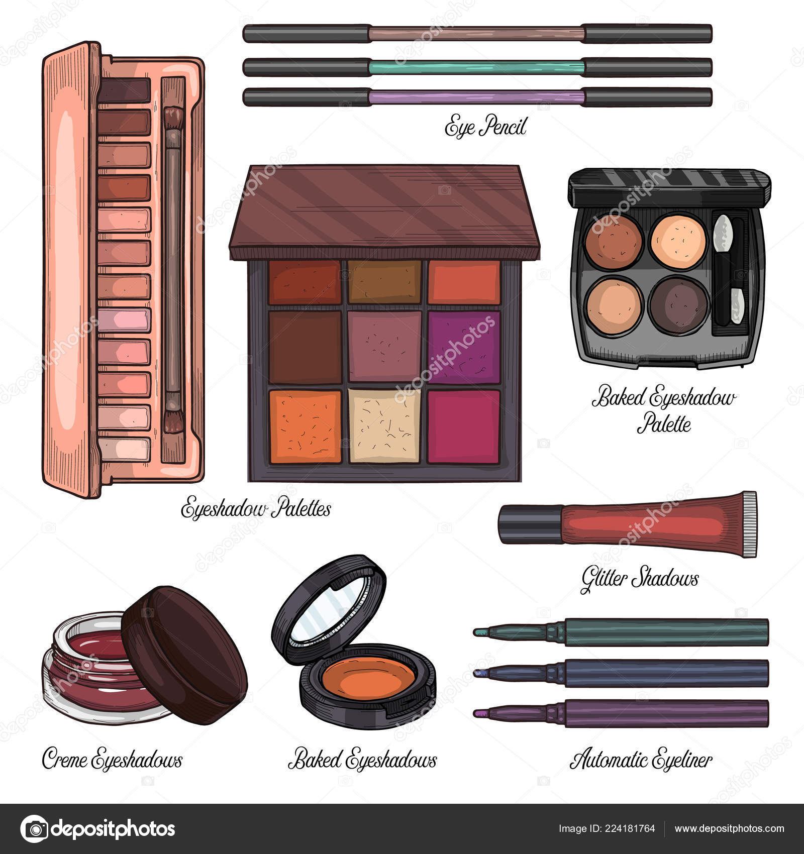Sketch Set Of Makeup Products Stock - Products Of Makeup Sketch Set Of Makeup Products Stock - Products Of Makeup