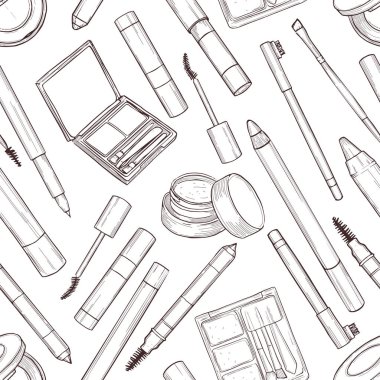 Eskiz seamless modeli makyaj ürünleri ayarla