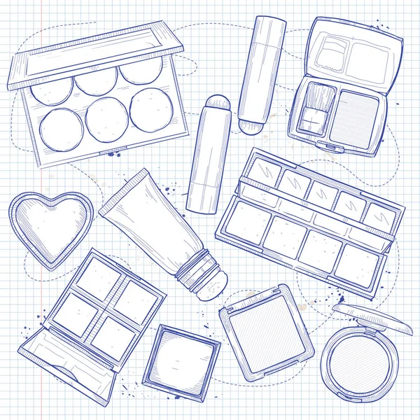 Ensemble de croquis de produits de maquillage — Image vectorielle