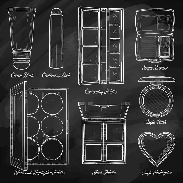 Ensemble de croquis de produits de maquillage — Image vectorielle