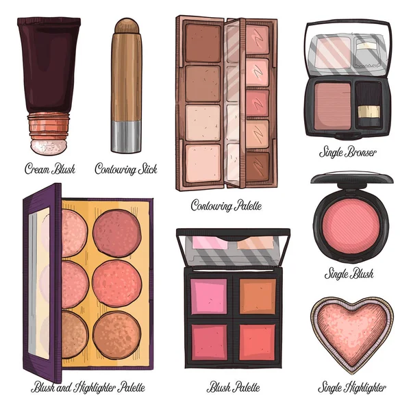 Sketch set of makeup products — Stock Vector