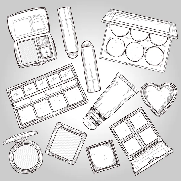 Juego de bocetos de productos de maquillaje — Vector de stock