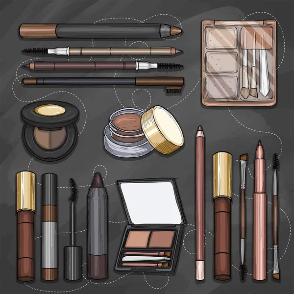 Ensemble de croquis de produits de maquillage — Image vectorielle