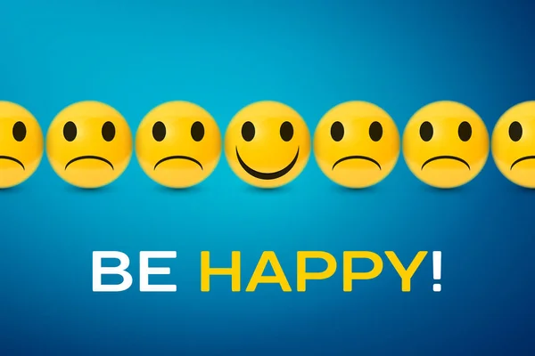 Skupina, veselé a smutné tváře. být šťastný plakát — Stockový vektor