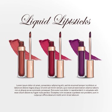 Üç sıvı rujları el çekilmiş renkli kroki