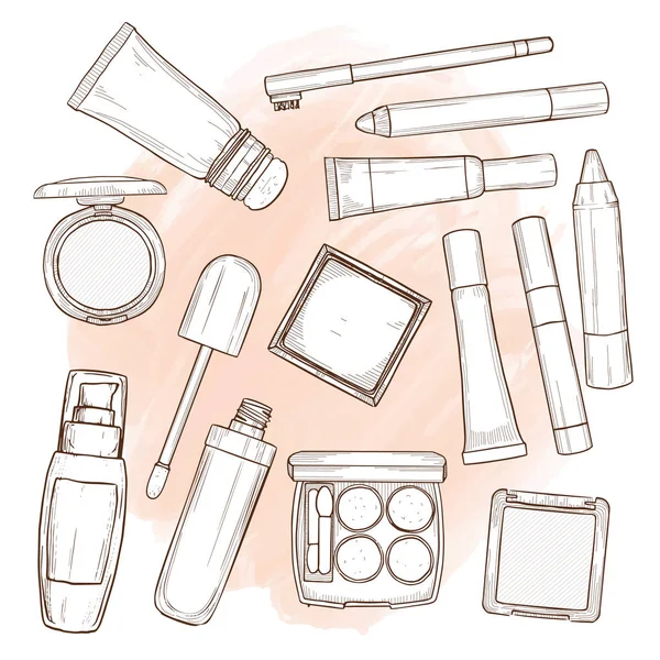 Ilustración vectorial de productos de maquillaje — Vector de stock