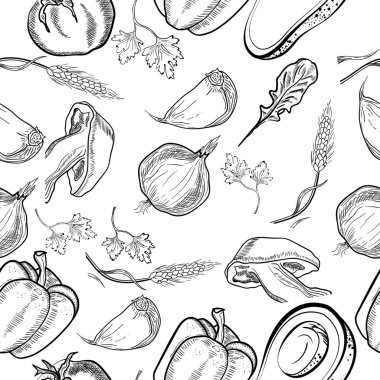 Sağlıklı gıda vektör desen el çizimi