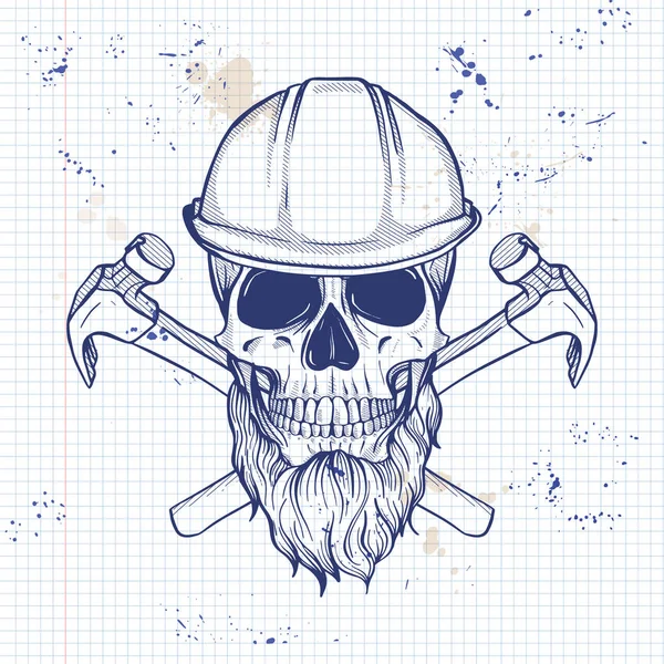 Croquis dessiné à la main, crâne avec haches — Image vectorielle