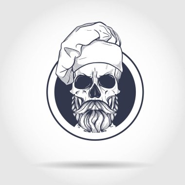 Elle çizilmiş kroki, kafatası withbig bıçak aşçılar