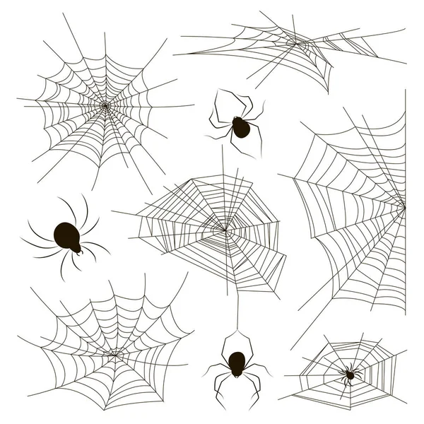 Collection of spiders and webs — Stock Vector