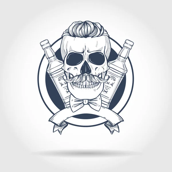 Sketch, barman skull — Stock Vector