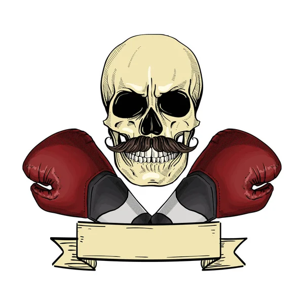 Couleur crâne en colère avec des gants de boxe — Image vectorielle