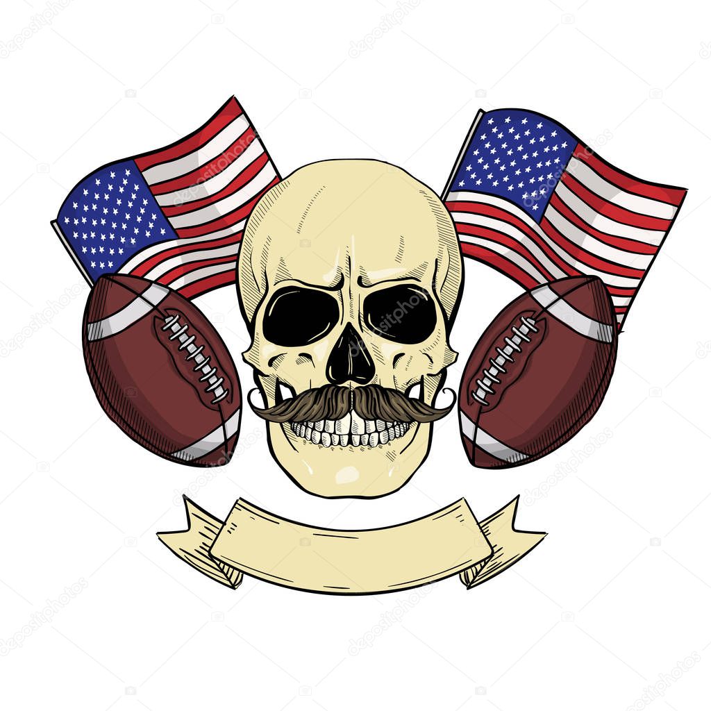 Sketch color skull american football