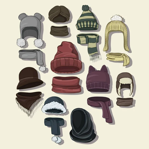 Colección de sombreros de invierno u otoño. Ilustración vectorial, EPS 10 — Vector de stock