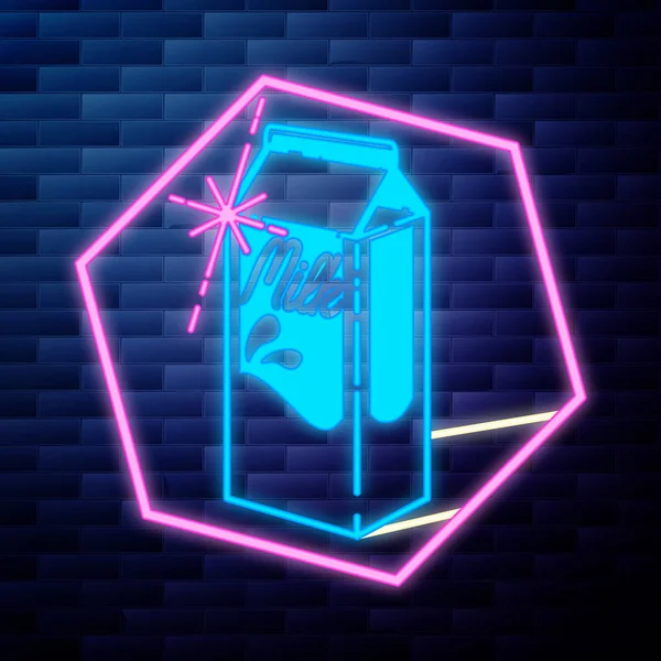 Vintage Melk Embleem Gloeiende Neon Teken Bakstenen Muur Achtergrond — Stockvector