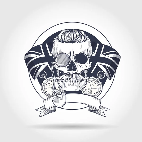 Sketch British Skull Mustaches Rimless Eyeglasses Umbrella Pocket Watch British Stock Illustration