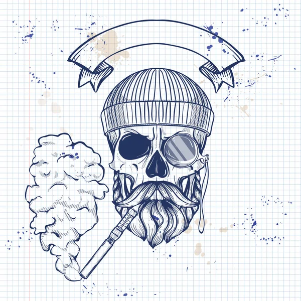 Sketch hipster crânio —  Vetores de Stock