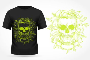 T-shirt üzerinde öfkeli kafatası