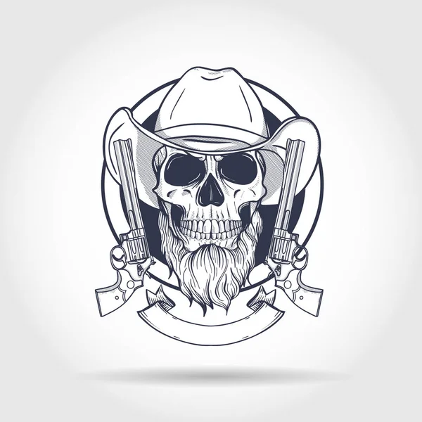 Sketch, skull with cowboy — Stock Vector