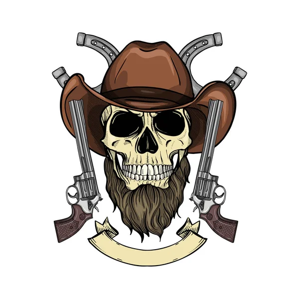 Calavera de color con vaquero — Vector de stock