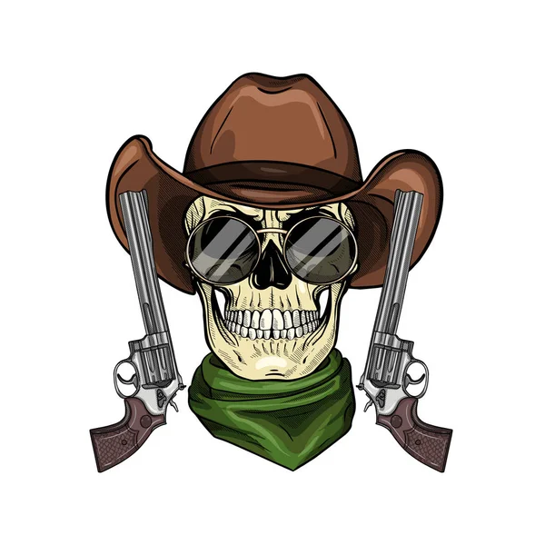 Kleur schedel met Cowboy — Stockvector