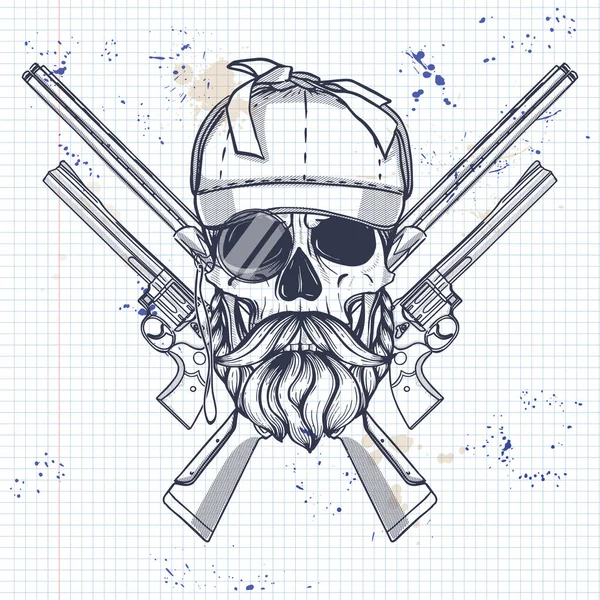 Cráneo de cazador dibujado a mano — Vector de stock