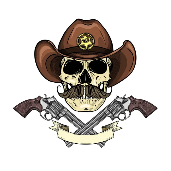 Calavera de color con vaquero — Vector de stock