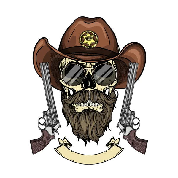 Calavera de color con vaquero — Vector de stock