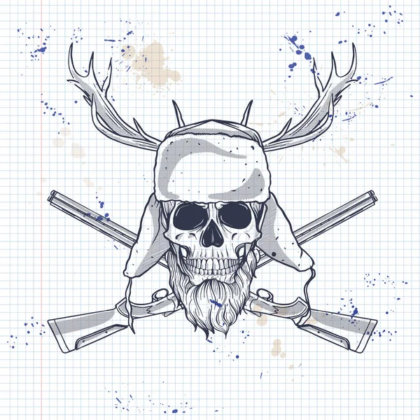 Hand drawn hunter skull — Stock Vector