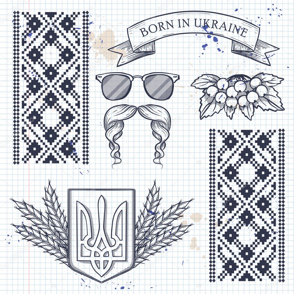 Ukrainian icons collection with tradition symbols